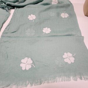 Sage Green Scarf with a white embroidered floral motif  NEW